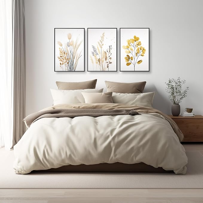 YCJKJDZ Framed Beige Botanical Canvas Wall Art Set of 3, Boho Watercolor - Image 3