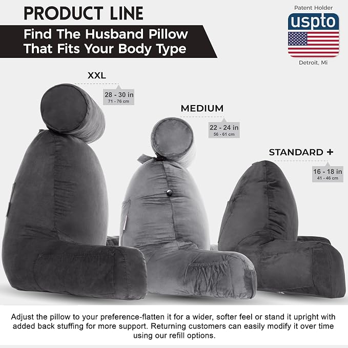 Husband Pillow Aspen Iron Grey, Reading Pillow Bed Rest Chair, Two-Sided - Image 5