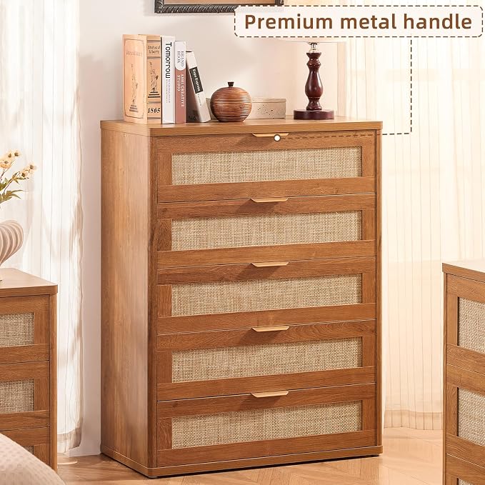 LEYAOYAO Rattan Dresser and Nightstand Sets 3, Boho Wood Dresser - Image 7
