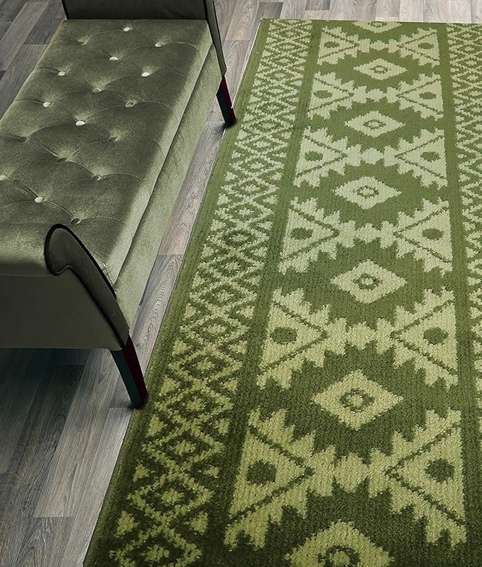 Custom Length Hallway Runner Rug, Slip Resistant, Southwestern Green, 26 Inch X by ORFAHOME
