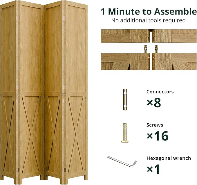 Cozy Castle Wood Room Divider, 4 Panels Folding Privacy Screen, 66.9'' Wall - Image 3