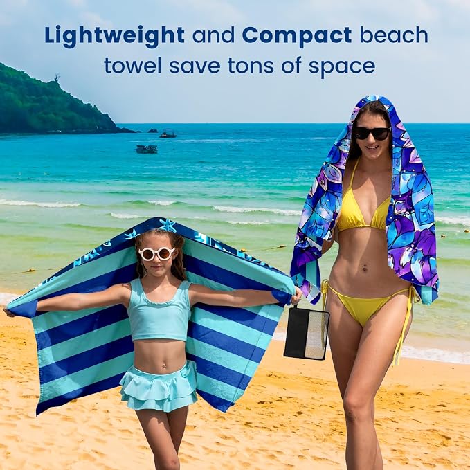 2 Pack Microfiber Beach Towel Oversized 71"x32" Sand Free Quick Dry Absorbent - Image 3