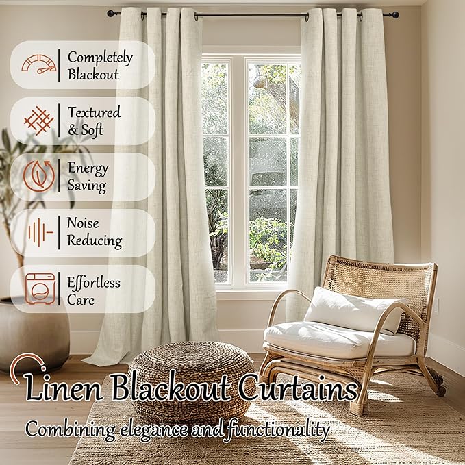 Cream Blackout Curtains for Living Room 90 Inch Length 2 Panels Set, Thermal - Image 2