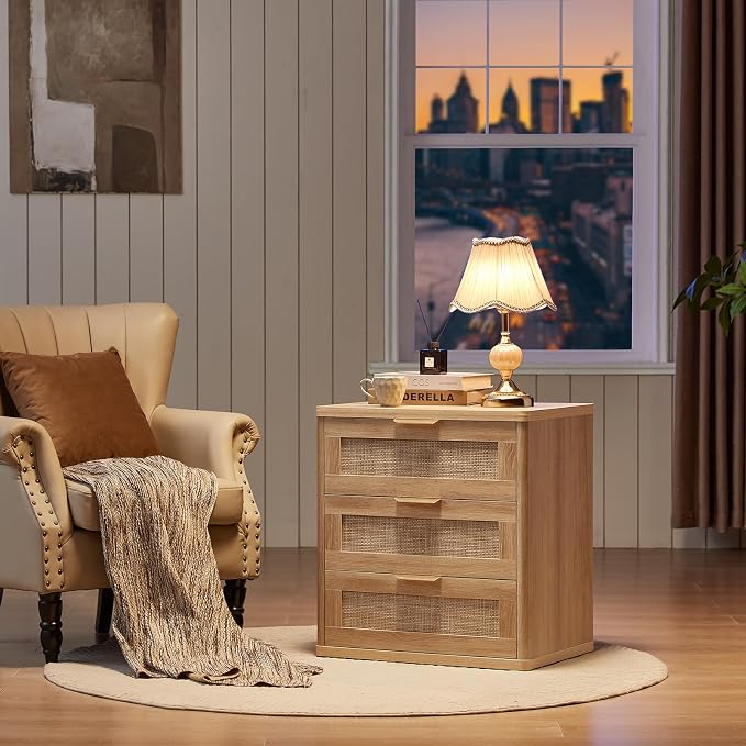 LEYAOYAO Rattan Dresser and Nightstand Set of 2, Boho Wood Dresser - Image 8