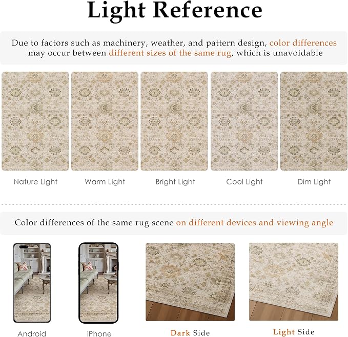 Beige 5x7 Area Rug Non Slip Vintage Living Room Distressed Machine Washable - Image 5