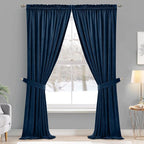 StangH Rod Pocket Velvet Curtains 90 inches Long Navy Blue Blackout Thermal - Image 2
