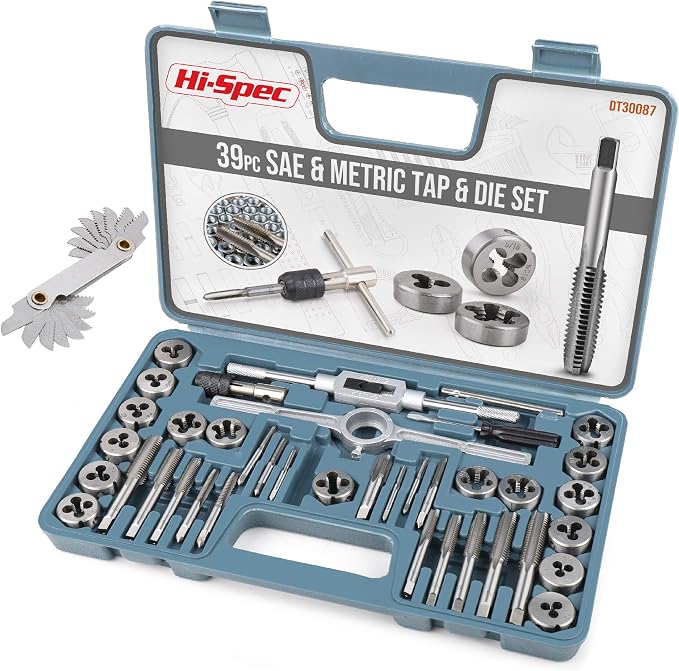 Hi-Spec 39 Piece SAE & Metric Tap & Die Set. Complete M3 to M12 / #4 to 1/2in by Hi-SpecToolsUSA