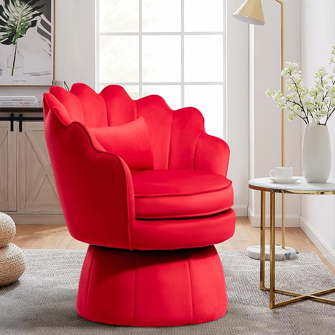 360° Swivel Accent Chair, Mid-Century Modern Velvet Barrel Chair, Comfy Shell - Image 7