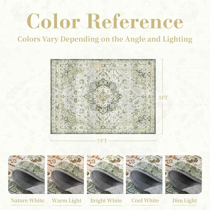 PADOOR 5X7 Area Rug, Rugs for Living Room, Soft Green Rugs for Bedroom - Image 2