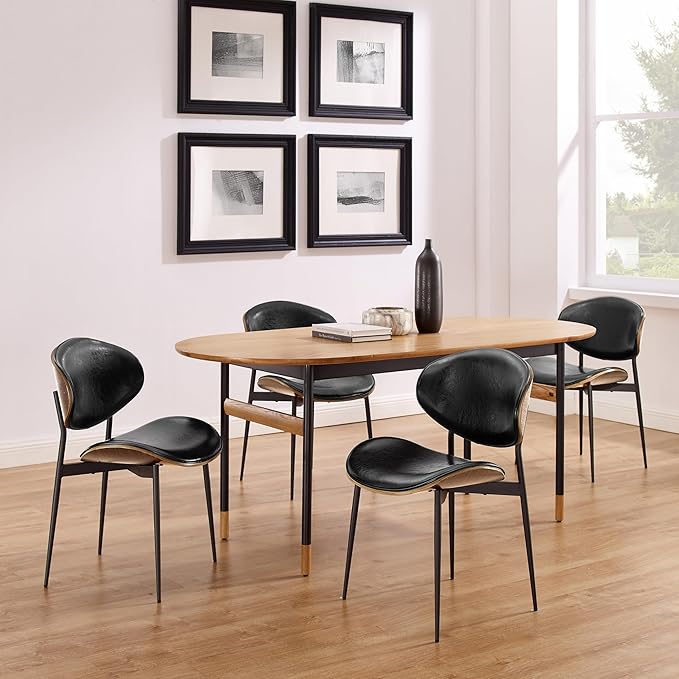 Art Leon Modern Faux Leather Dining Chairs, Mid Century Desk Chair No Wheels - Image 9
