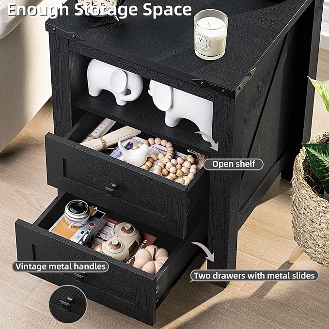 Joaxswe Night Stands with Charging Station Set of 2, Farmhouse Nightstand - Image 5