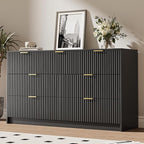Black 7 Drawer Dresser for Bedroom, 55.9" Wide Modern Fluted Dresser by MAISONARIA