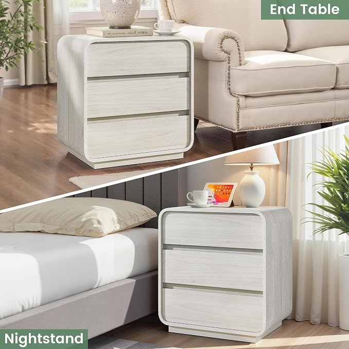 White Nightstand Set of 2 with Charging Station, 23.2" Wide Wood Night Stand - Image 6