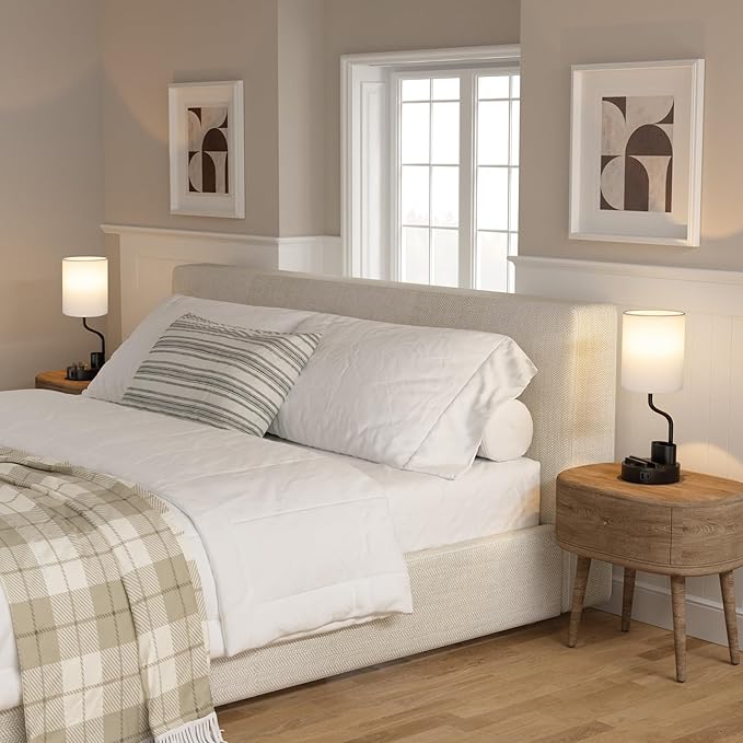 White Bedside Table Lamps for Bedroom Set of 2 - Image 4