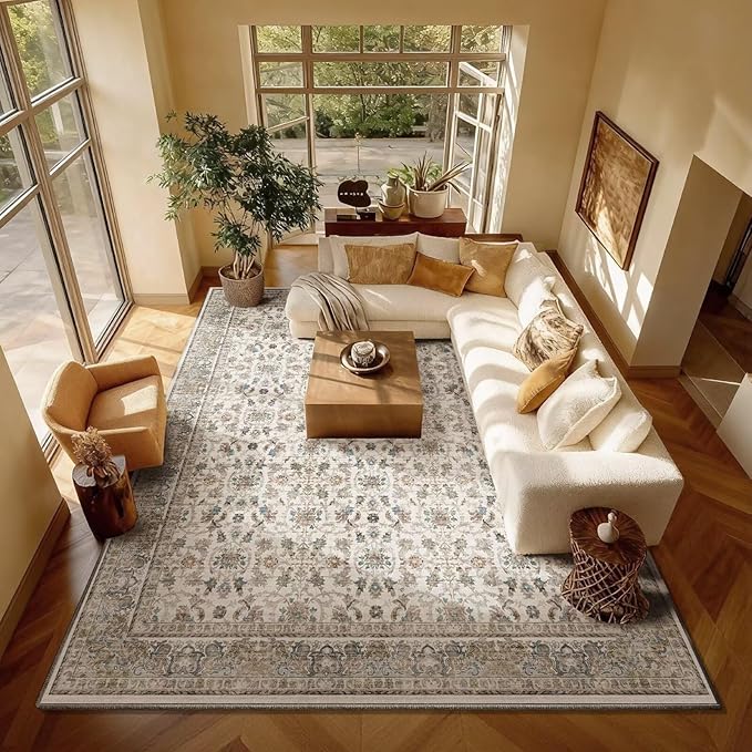 Washable 8x10 Area Rugs for Living Room, Boho Non-Slip Vintage Distress Large by Hedwior