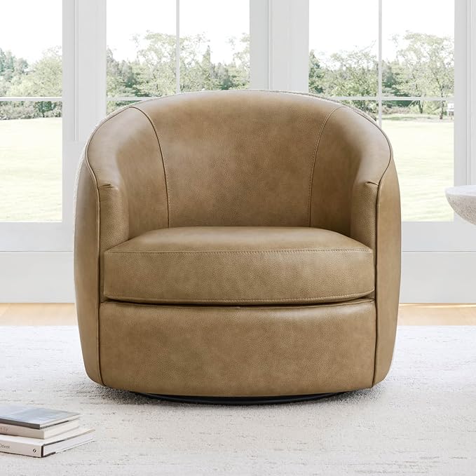 CHITA Genuine Leather Swivel Barrel Chair, Modern Comfy FSC Certified - Image 2