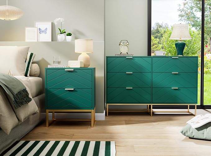 Anbuy 3 Pieces Bedroom Sets, 6 Drawer Dresser and Nightstand Sets - Image 2