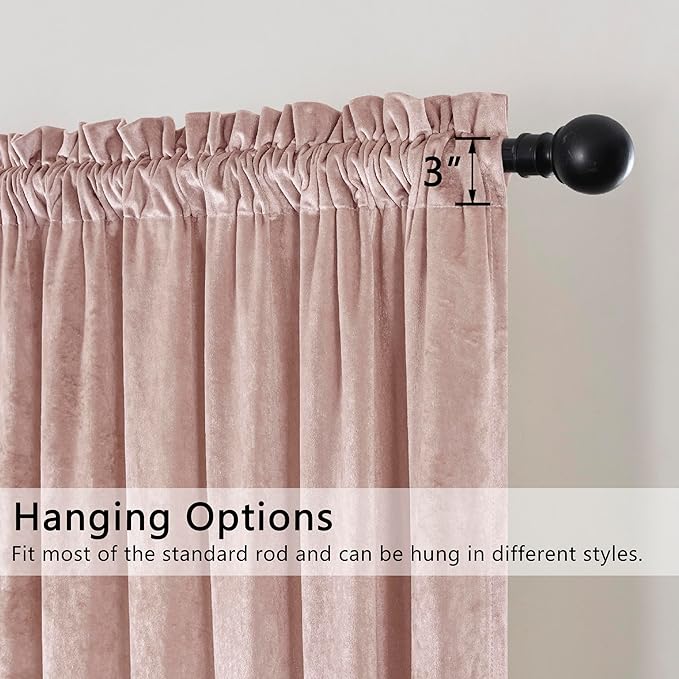SMILETIME Pink Crushed Velvet Curtains 52x96inch Rod Pocket Luxurious Thermal - Image 2