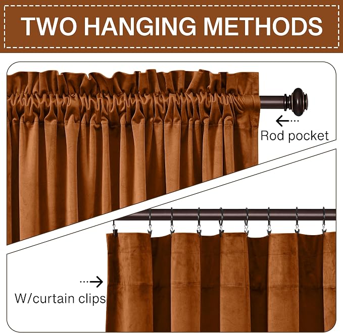 StangH Burnt Orange Curtains for Halloween Home Decoration Luxury Velvet Room - Image 3