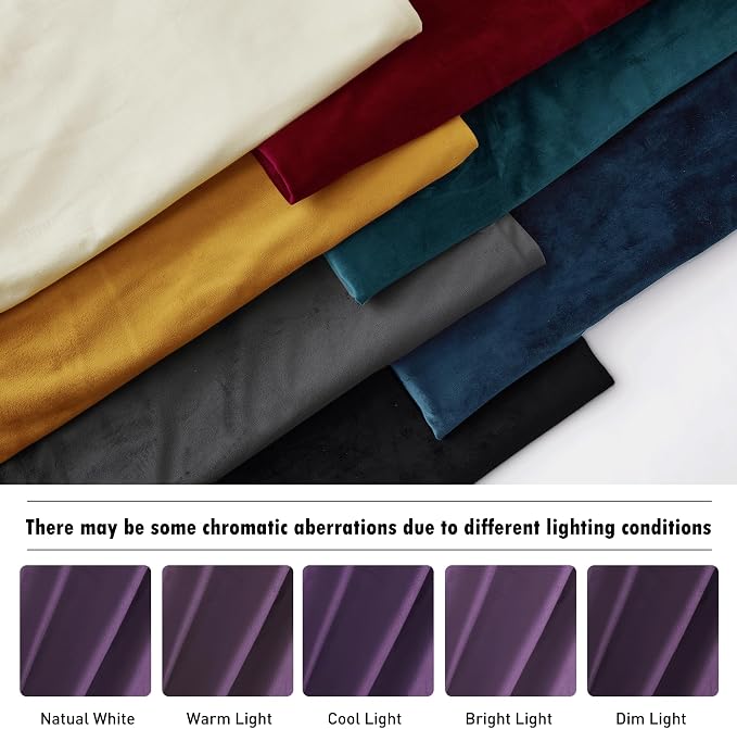 RYB HOME Purple Velvet Curtains 102 inches, Back Tab Soft Fabric Room Darkening - Image 6
