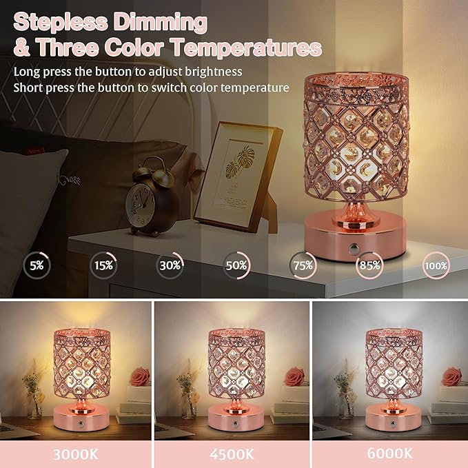 TOBUSA Crystal Rechargeable Cordless Table Lamps Set of 2, Wireless Lamps - Image 2