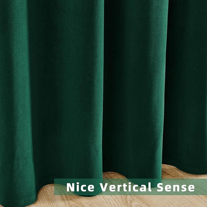 Joydeco Dark Green Velvet Curtains 96 Inches Long, Luxury Grommet Blackout - Image 7