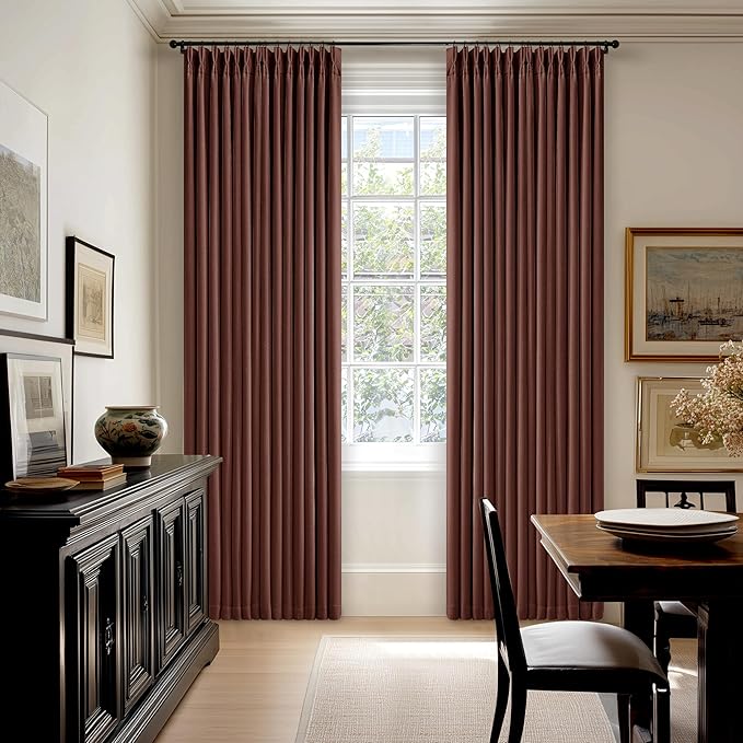 Chestnut Brown Linen Pinch Pleated Blackout Curtains 108 Inches Long - Image 8