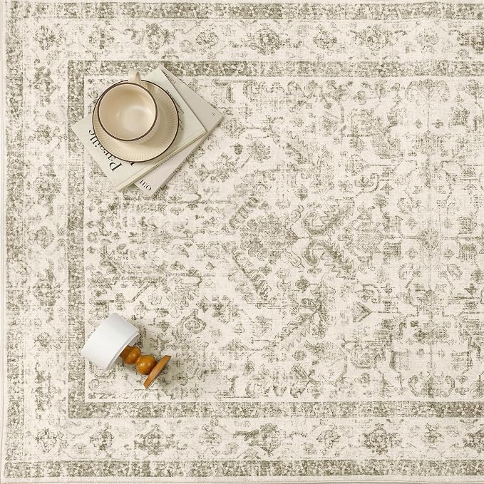 Taupe 4x6 Entryway Rug Vintage Area Carpet Indoor Office Washable Door Mat - Image 5