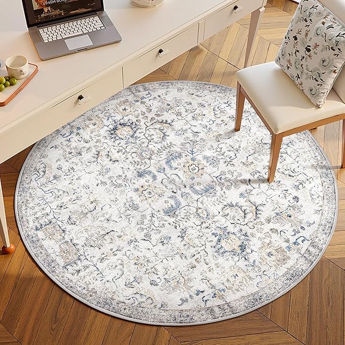 jinchan Kalen Round Rug 5ft Area Rug Washable Vintage Indoor Retro Accent - Image 2