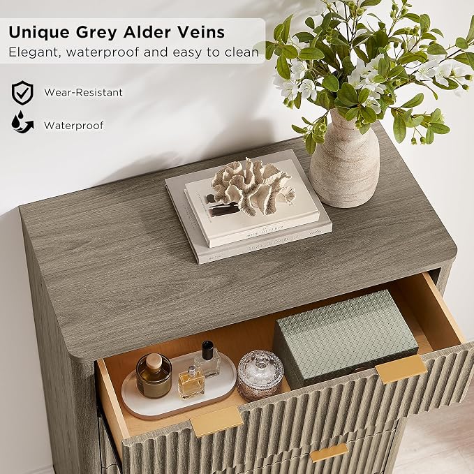 T4TREAM Fluted 5 Drawers Dresser, Curved Profile Design, Wood Drawer Organizer - Image 5
