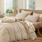 MooMee Striped Duvet Cover Set 100% Washed Cotton Linen Like Textured - Image 3