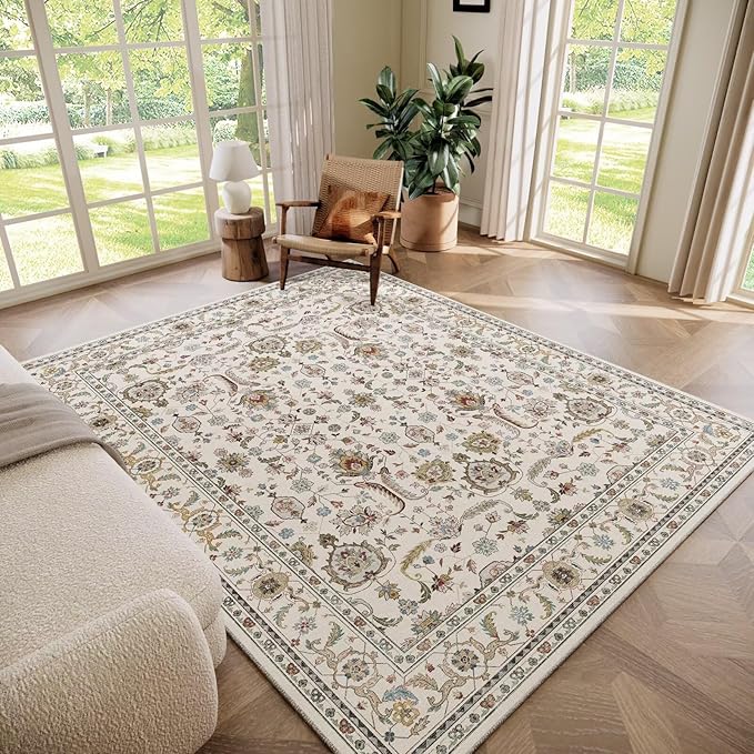 Washable 6x9 Area Rugs for Living Room, Boho Non-Slip Vintage Distress Large by Hedwior