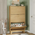 Shoe Cabinet with 3 Flip Drawers, Hidden Slim Wooden Shoe Rack Cabinet by Xixini
