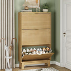 Shoe Cabinet with 3 Flip Drawers, Hidden Slim Wooden Shoe Rack Cabinet by Xixini