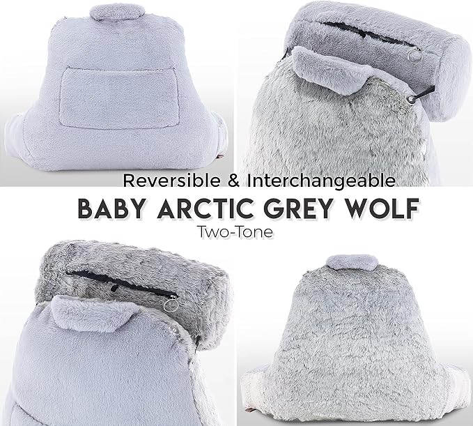 Husband Pillow Medium Rare Baby Arctic Grey Wolf Backrest, 2-Tone Reversible - Image 8