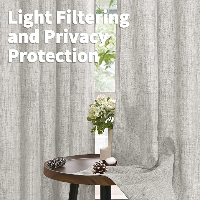 YoungsTex Light Grey Linen Curtains 68 Inch Length - Image 3
