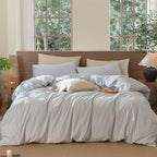 MooMee Striped Duvet Cover Set 100% Washed Cotton Linen Like Textured by MOOMEE