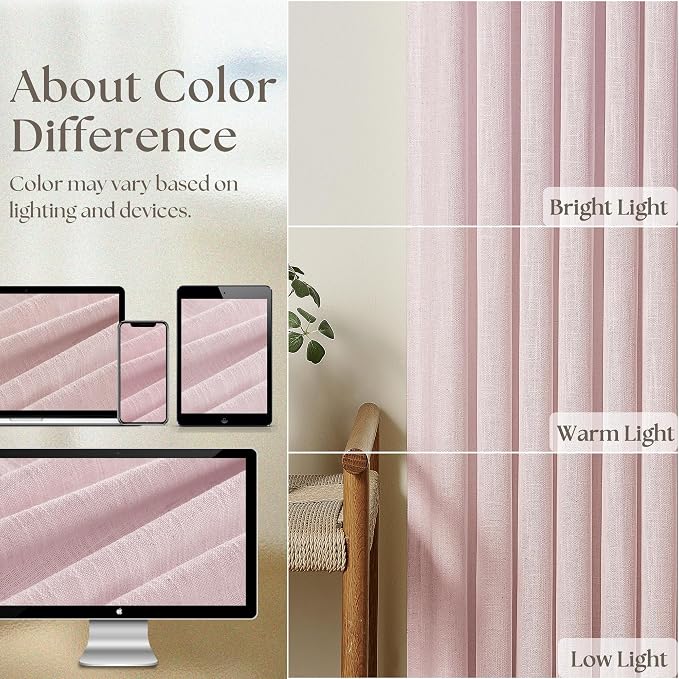 Elegant Blush Pink Semi Sheer 102 Inch Curtains Cotton Linen Textured - Image 4