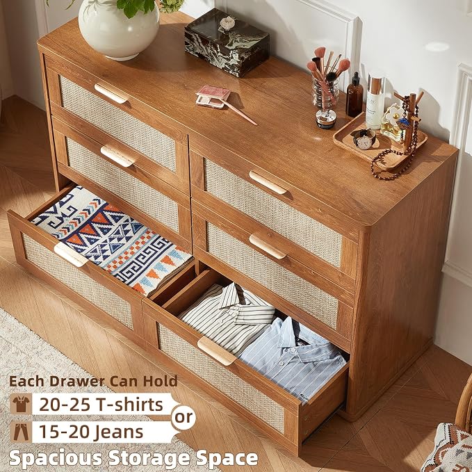 LEYAOYAO Rattan Dresser and Nightstand Set of 2, Boho Wood Dresser - Image 6