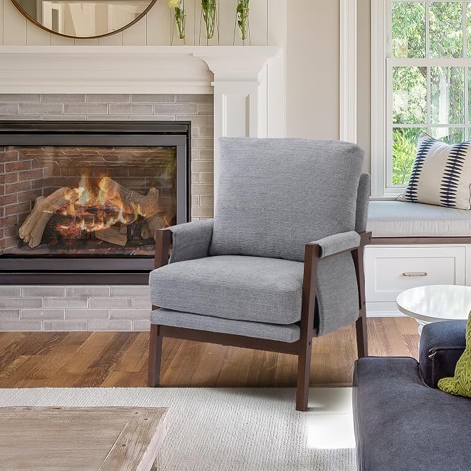 Grey Accent Chair for Bedroom & Living Room, Mid Century Modern Accent Arm Chair - Image 9