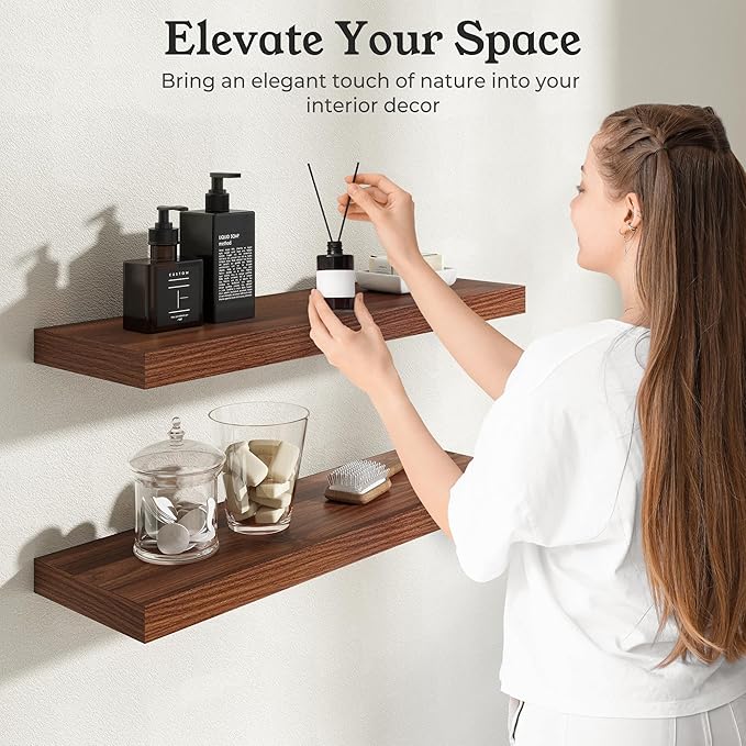Floating Shelves for Wall, 9.3" Deep Wall Mounted Wood Shelves for Bathroom - Image 4
