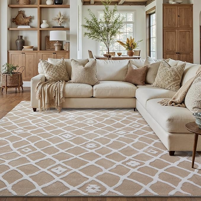 Beige 8x10 Area Rug Moroccan Shag Living Room Washable Carpet Soft Non Shedding by PureCozy
