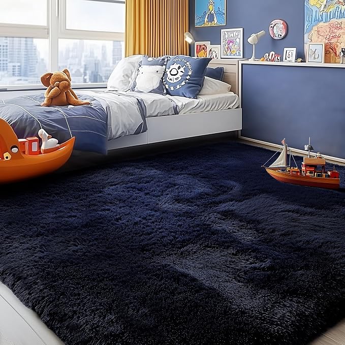 PAGISOFE Navy Blue Rug 4x6, Fluffy Dark Blue Rugs by PAGISOFE