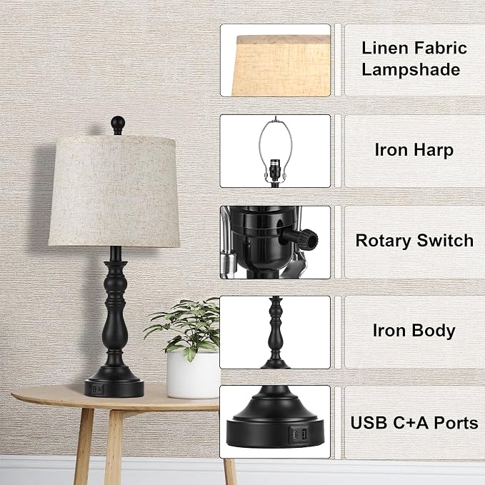 23'' Farmhouse Table Lamps for Living Room Set of 2 - Image 8