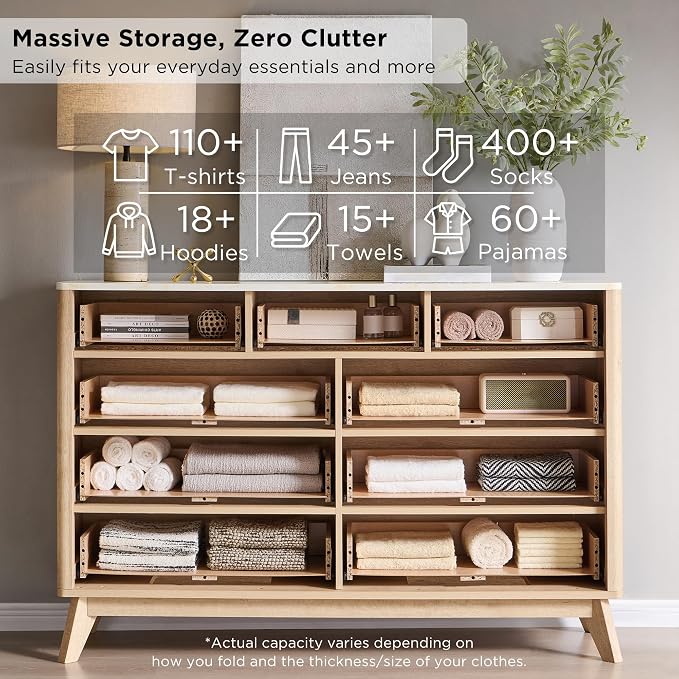 T4TREAM Fluted 9 Drawer Dresser, Modern Chest of Drawers - Image 3