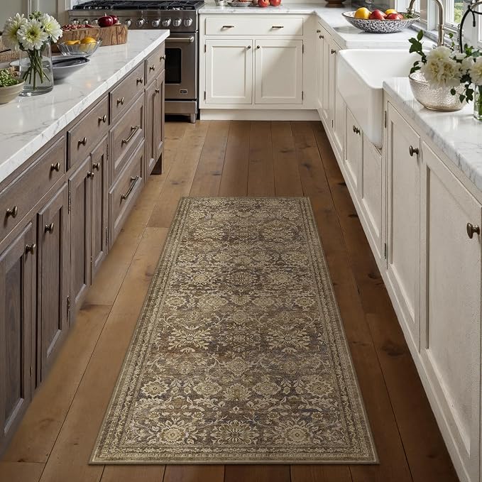 2x6 Runner Rug Brown Vintage Hallway Carpet Indoor Kitchen Washable Living Room - Image 5
