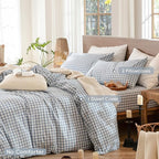 MooMee Gingham Duvet Cover Set 100% Washed Cotton Linen Like Textured - Image 2