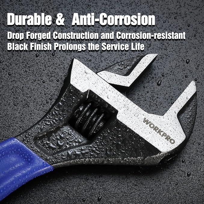 WORKPRO 10-Inch Adjustable Wrench, Cr-V Steel Wide Jaw Black Oxide Wrench - Image 5