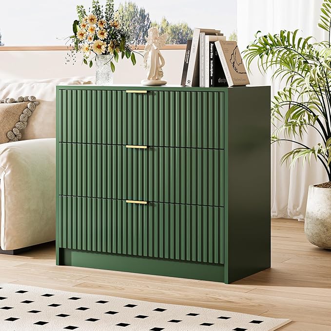 Green Fluted Dresser for Bedroom, 32 Inch Wide Nightstand - Image 7