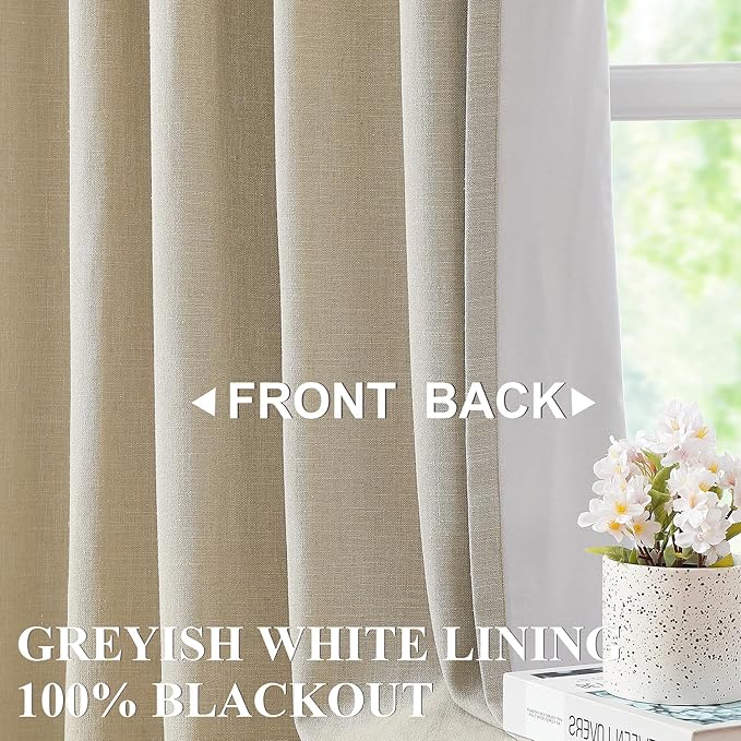 Vision Home Sand Linen Full Blackout Curtains 95 inch Long - Image 2